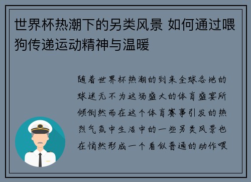 世界杯热潮下的另类风景 如何通过喂狗传递运动精神与温暖 世界杯热潮下的另类风景 如何通过喂狗传递运动精神与温暖